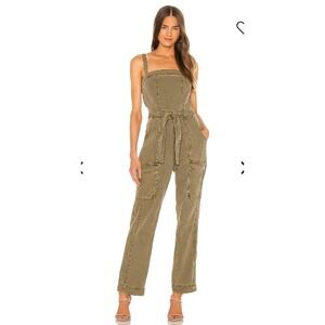 Free People Go West Utility Jumpsuit in Moss Green Cut Out Back Size XS